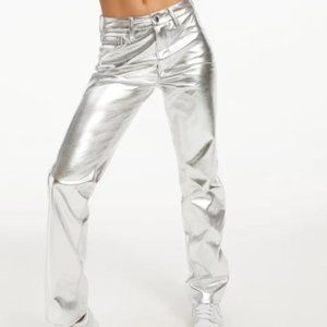 NEW Good American Good Icon Metallic Faux Leather Pants